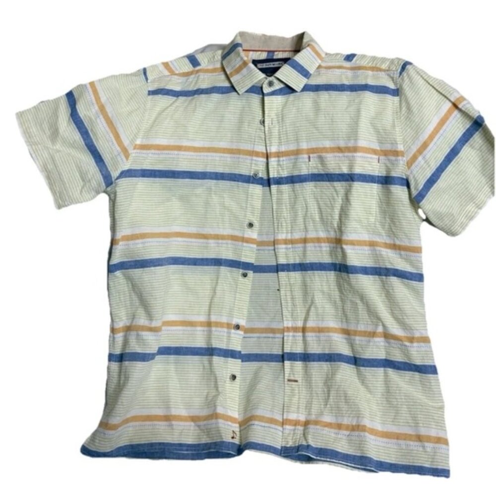 32 Bar Blues Shirt Mens Large  Striped Vertical Lightweight Cotton Vacation